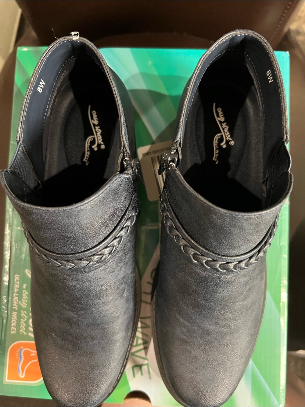 easy street NEW 8 Wide Navy Black Braided Ankle Booties